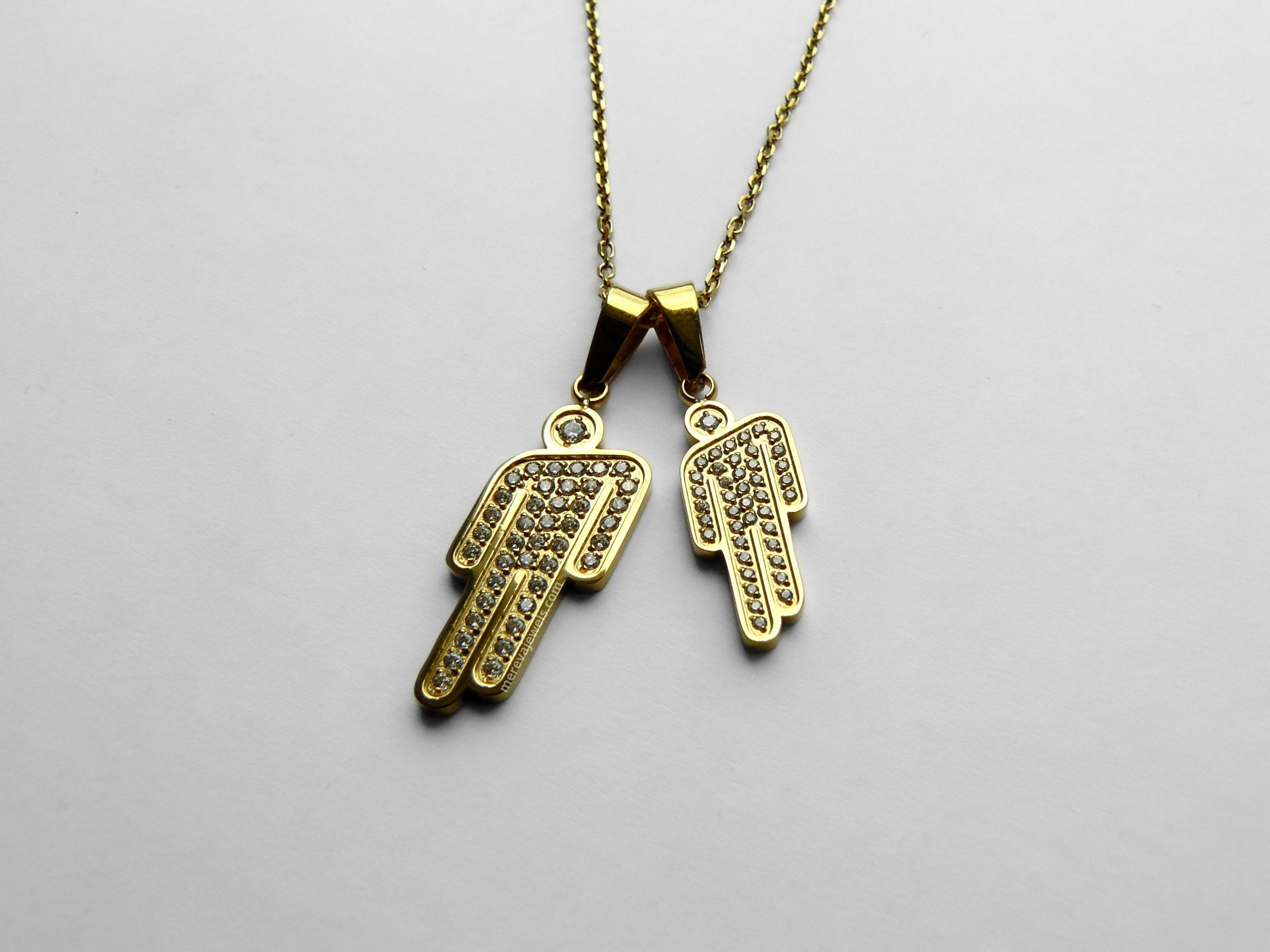 Double Mini Blohsh Rhinestone Stainless Steel Necklace