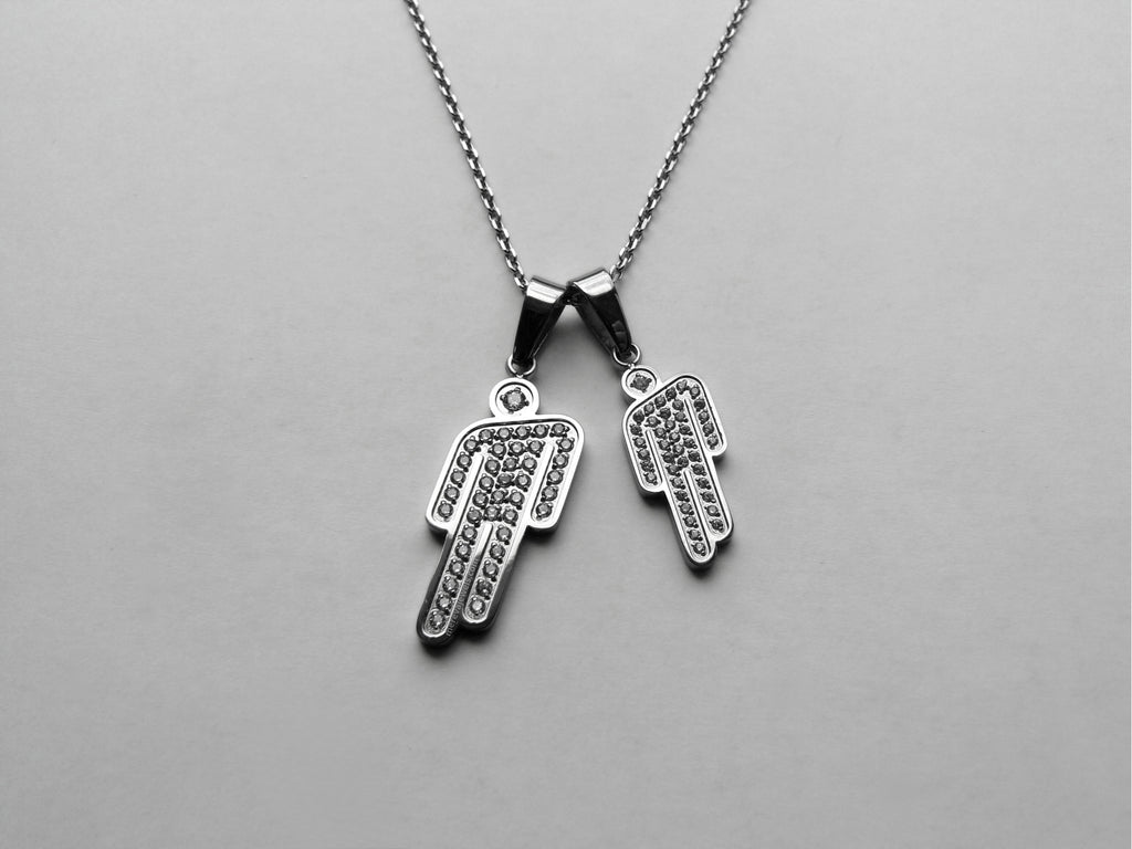 Double Mini Blohsh Rhinestone Stainless Steel Necklace