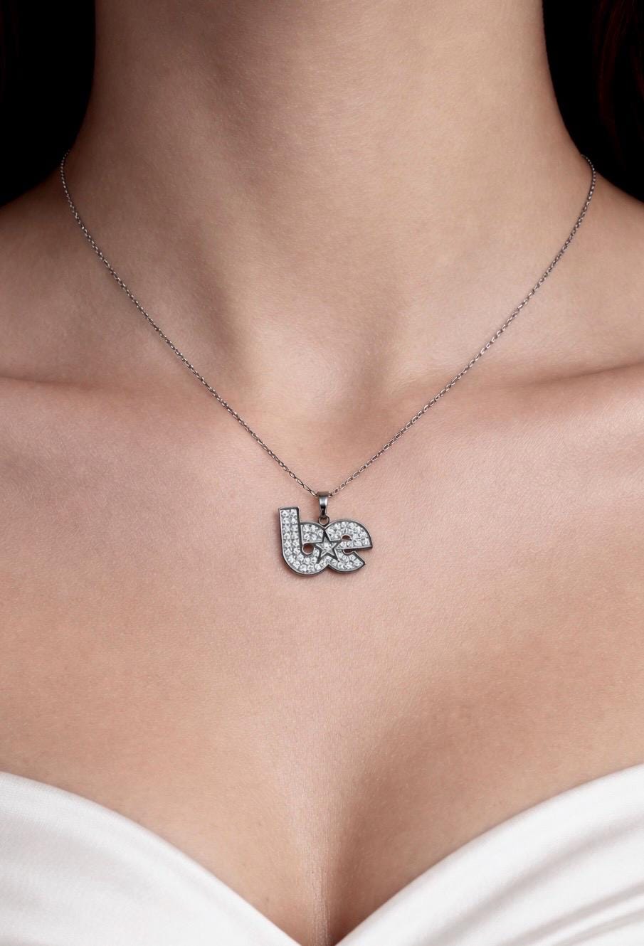 Dainty BE Rhinestone Necklace