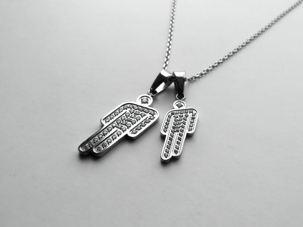 Double Mini Blohsh Rhinestone Stainless Steel Necklace